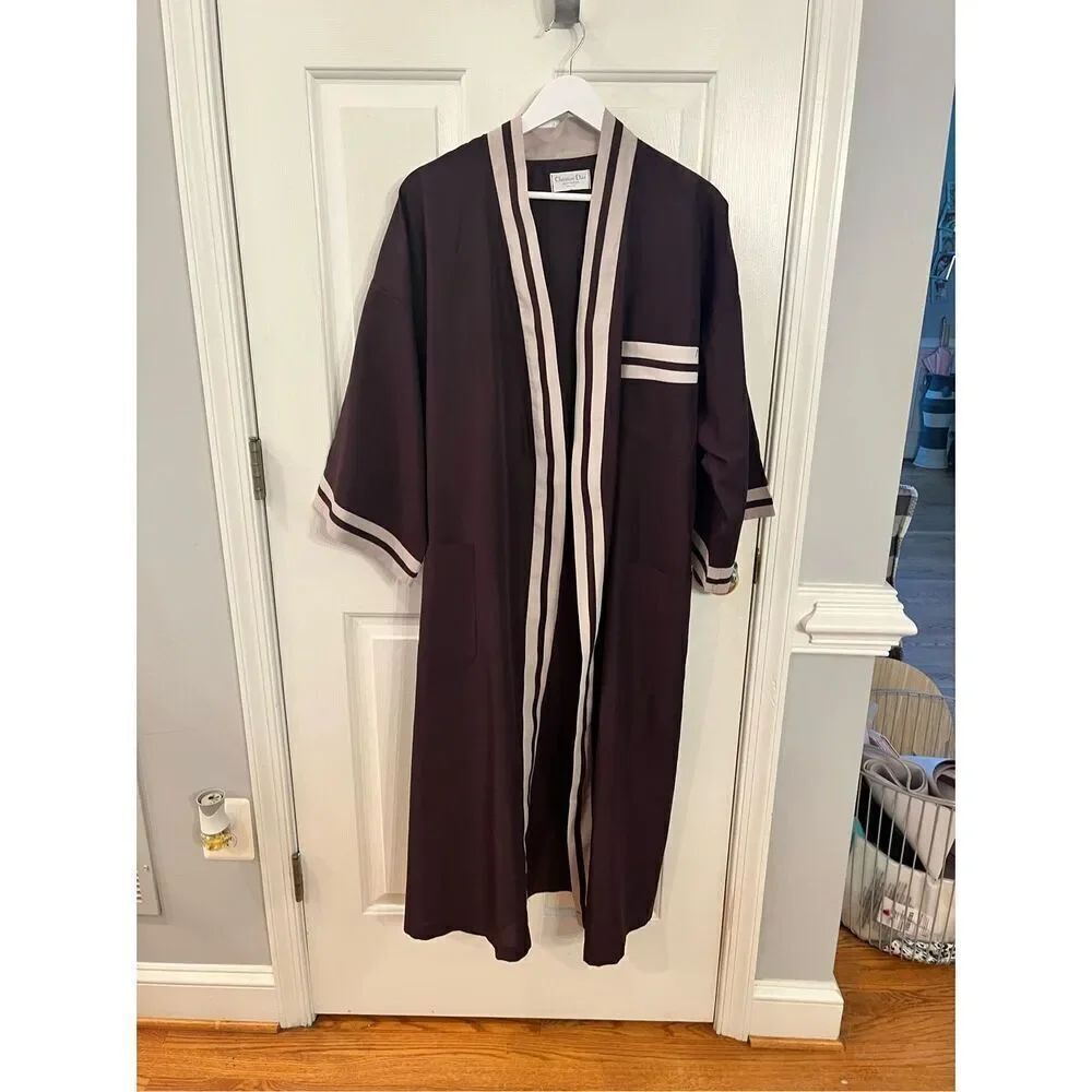 Christian Dior Monsieur Vintage Plum & Beige Belted Robe O/S NWOT